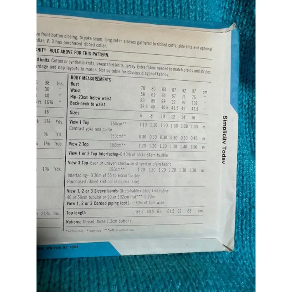Simplicity 6588 pattern polo top size 10 12 14
